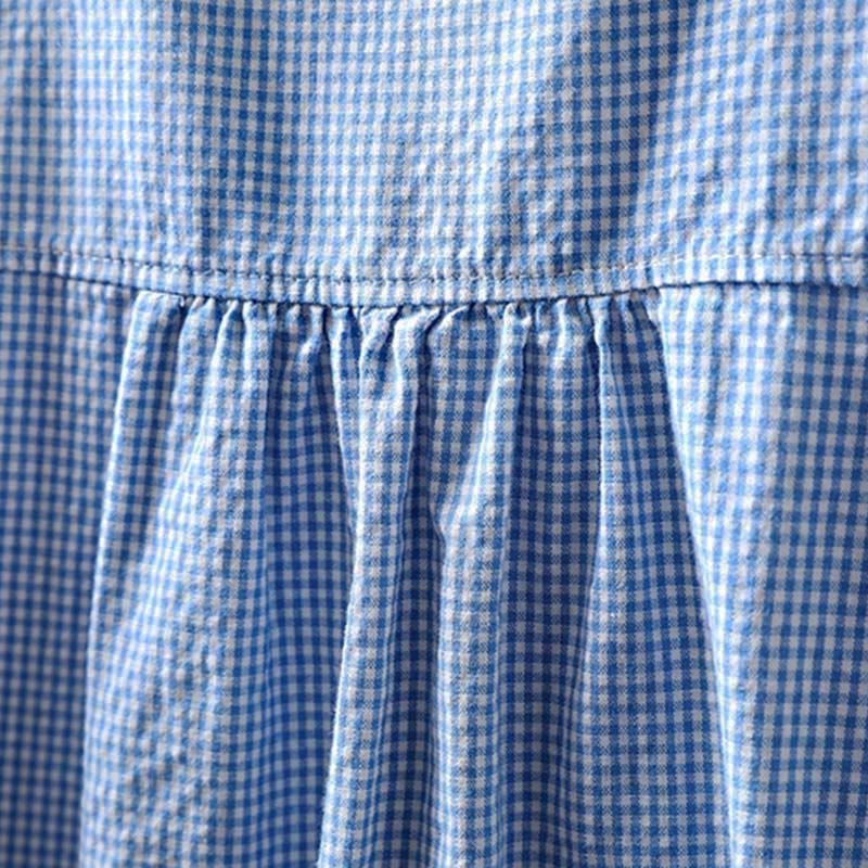 Buddha Stones Spring Small Plaid Buttons Down Long Sleeve Women's Cotton Shirt - image 5