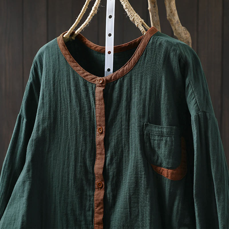 Buddha Stones Spring Contrasting Buttons Down Long Sleeve Women's Cotton Shirt - image 1