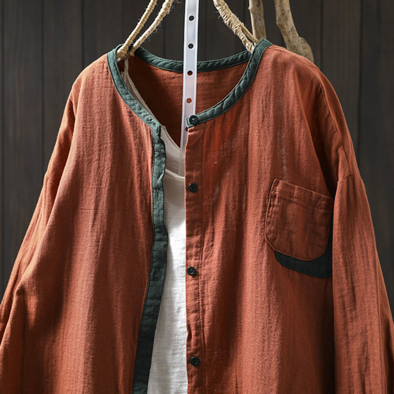 Buddha Stones Spring Contrasting Buttons Down Long Sleeve Women's Cotton Shirt - image 13