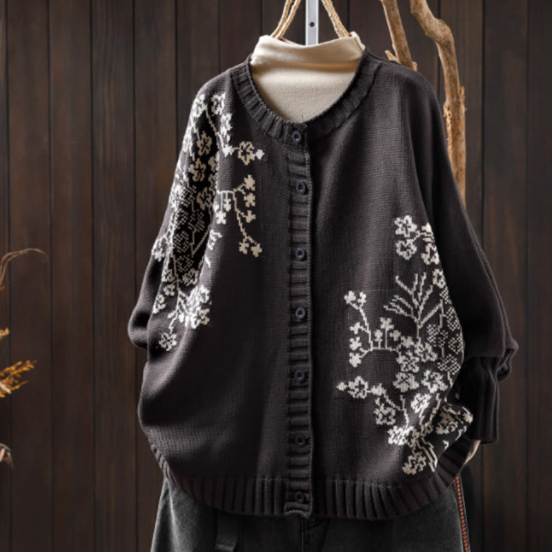 Buddha Stones Floral Buttons Cotton Women's Long Batwing Sleeve Knitted Cardigan - DarkGray - US4-6，UK/AU8-10，EU36-38 (F) - image 17