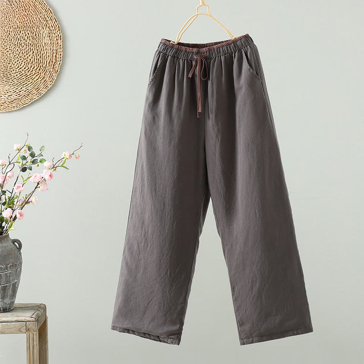 Buddha Stones Winter Contrasting Drawstring Cotton Linen Women's Wide Leg Pants With Pockets - DarkGray - US8-10，UK/AU12-14，EU40-42 (2XL) - image 17