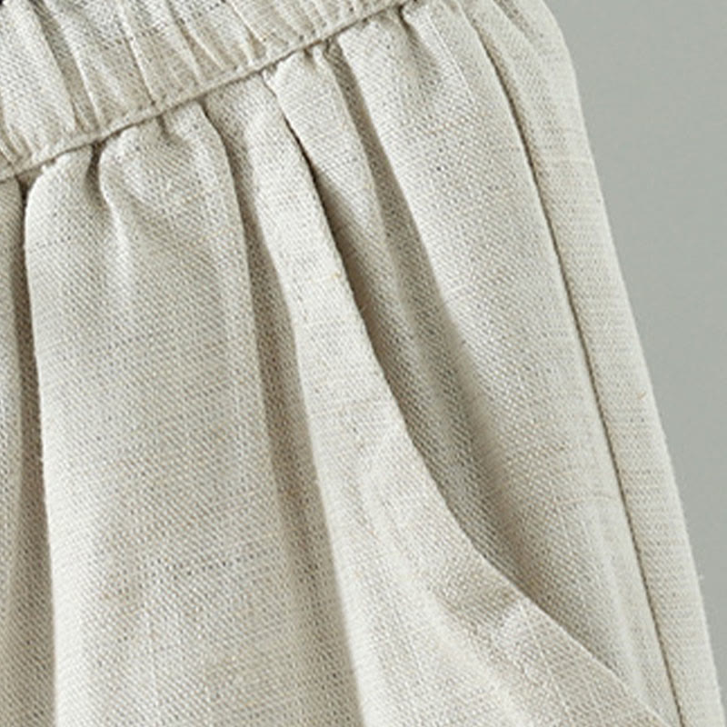 Buddha Stones Winter Contrasting Drawstring Cotton Linen Women's Wide Leg Pants With Pockets - image 12