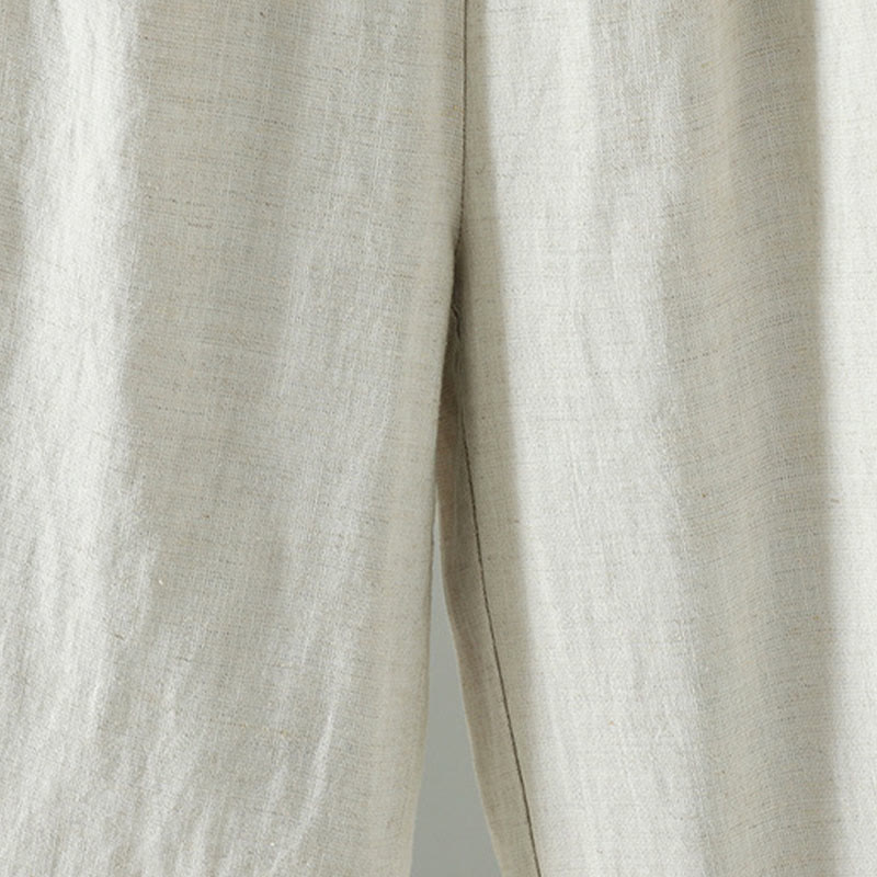 Buddha Stones Winter Contrasting Drawstring Cotton Linen Women's Wide Leg Pants With Pockets - image 14