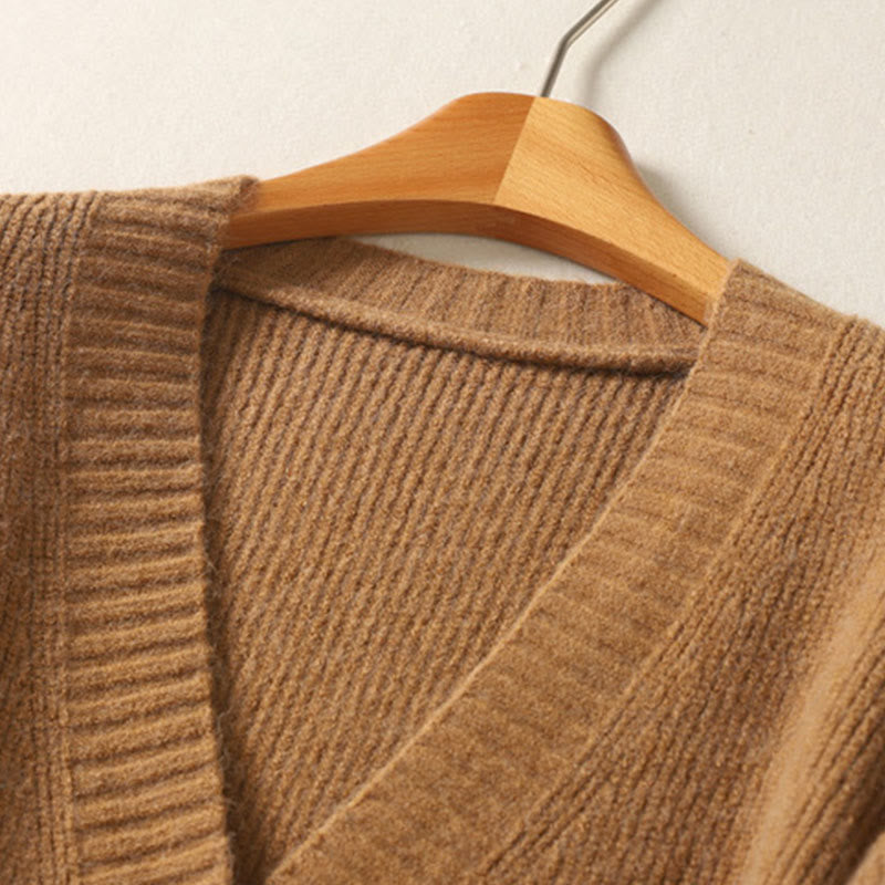 Buddha Stones Winter V-Neck Buttons Cotton Women's Long Sleeve Knitted Cardigan - image 2