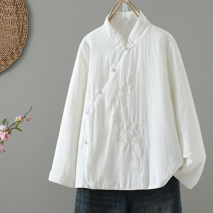 Buddha Stones Winter Solid Flower Long Sleeve Cotton Women's Thermal Jacket - White - US8-10，UK/AU12-14，EU40-42 (2XL) - image 30