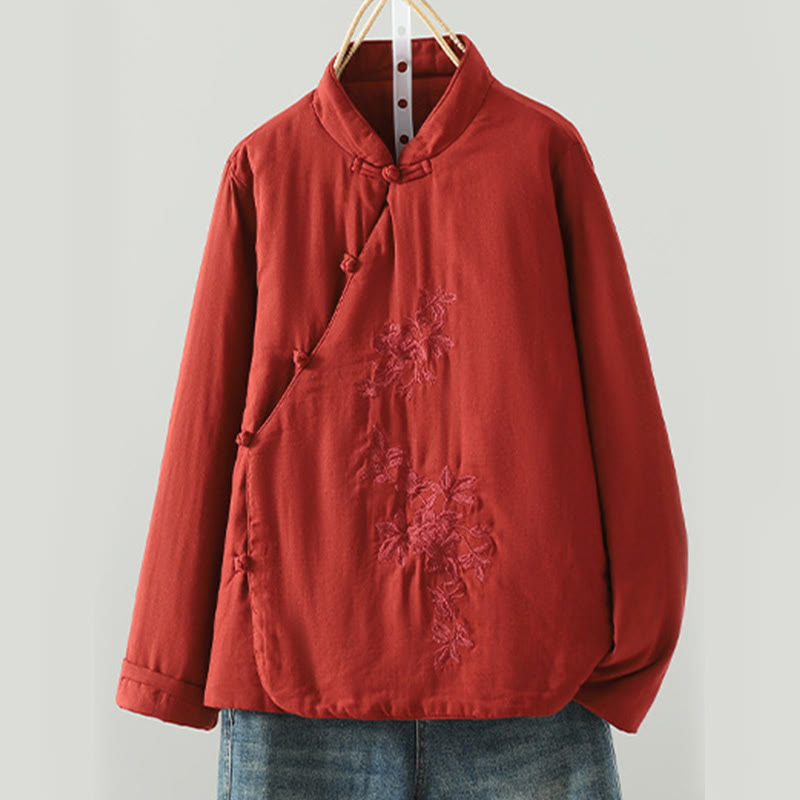 Buddha Stones Winter Solid Flower Long Sleeve Cotton Women's Thermal Jacket - Red - US8-10，UK/AU12-14，EU40-42 (2XL) - image 0