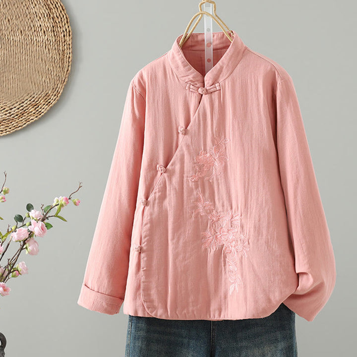 Buddha Stones Winter Solid Flower Long Sleeve Cotton Women's Thermal Jacket - Pink - US8-10，UK/AU12-14，EU40-42 (2XL) - image 7