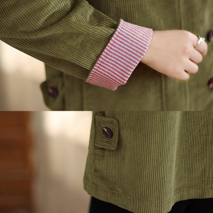 Buddha Stones Buttons Design Corduroy Long Sleeve Women's Jacket With Pockets - image 16