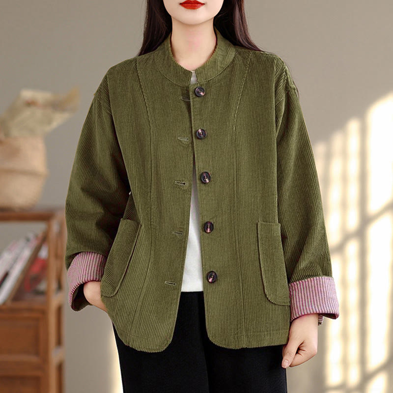Buddha Stones Buttons Design Corduroy Long Sleeve Women's Jacket With Pockets - image 7