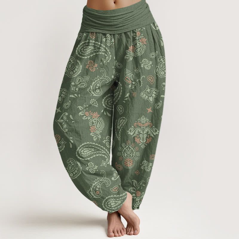 Buddha Stones Cotton Vintage Paisley Pattern Women's Elastic Waist Harem Pants - SeaGreen - US16，UK/AU20，EU48 (3XL) - image 0
