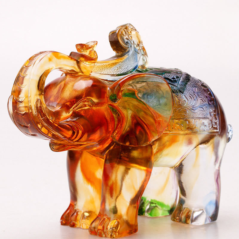 Buddha Stones Handmade Liuli Crystal Elephant Art Piece Wisdom Wealth Home Decoration - image 10