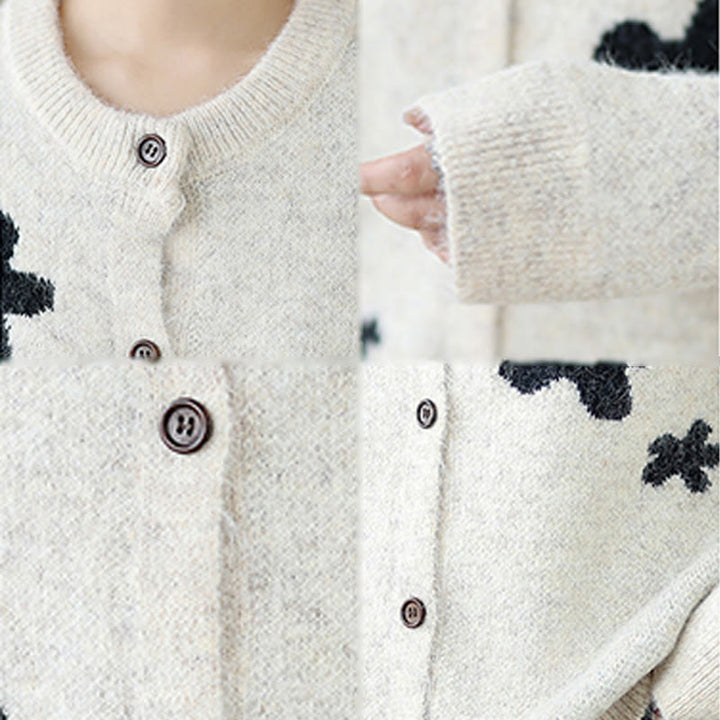 Buddha Stones Winter Flowers Buttons Cotton Women's Long Sleeve Knitted Cardigan - image 17