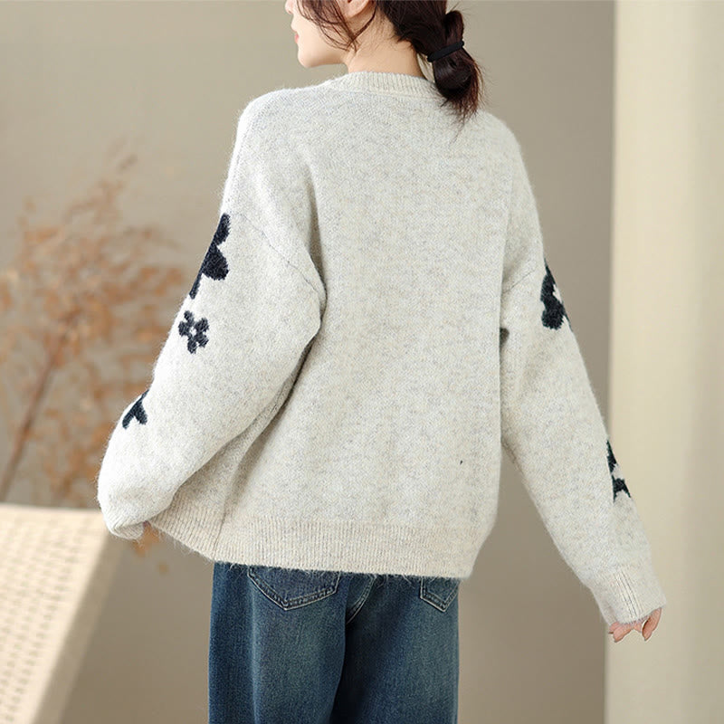 Buddha Stones Winter Flowers Buttons Cotton Women's Long Sleeve Knitted Cardigan - image 9