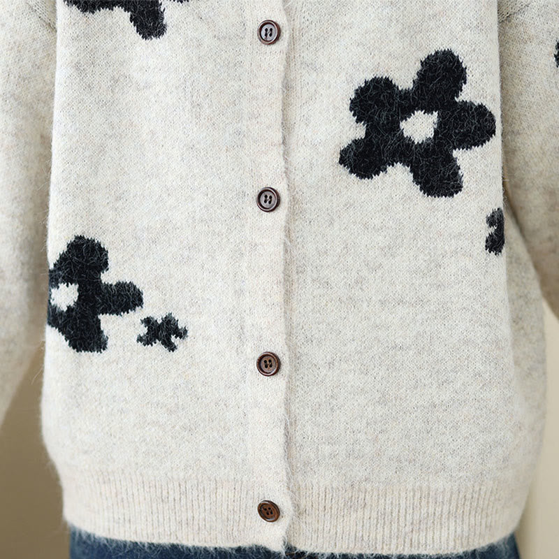 Buddha Stones Winter Flowers Buttons Cotton Women's Long Sleeve Knitted Cardigan - image 15