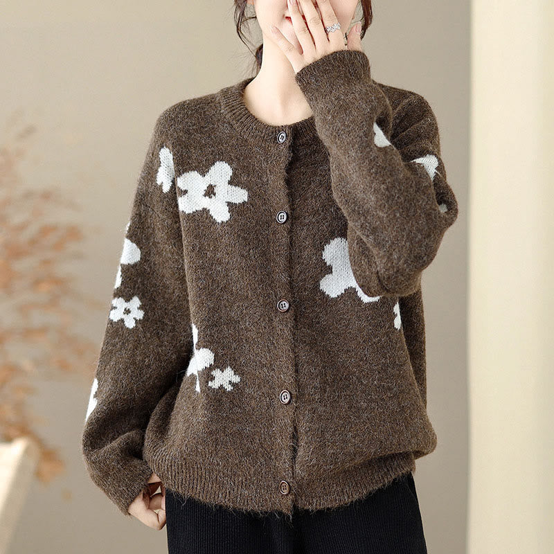 Buddha Stones Winter Flowers Buttons Cotton Women's Long Sleeve Knitted Cardigan - image 5