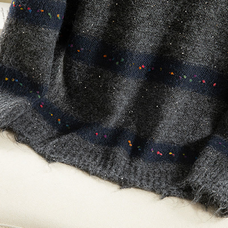 Buddha Stones Winter Stripes Pattern Crew Neck Long Sleeve Women's Cotton Sweater - image 25