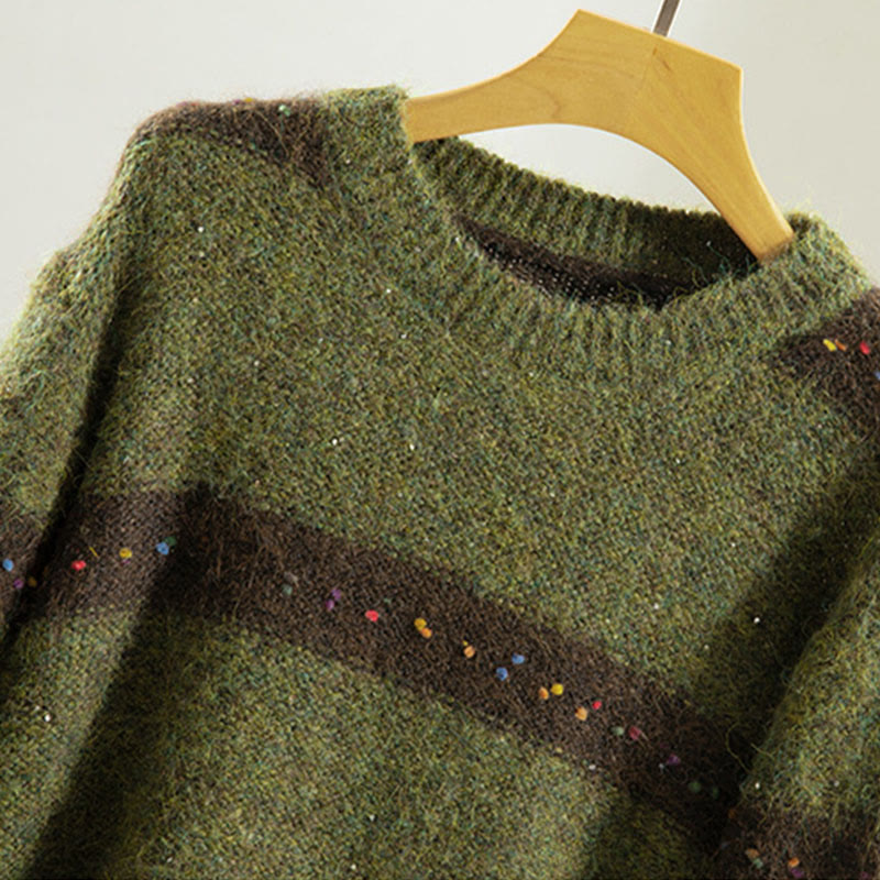 Buddha Stones Winter Stripes Pattern Crew Neck Long Sleeve Women's Cotton Sweater - image 2