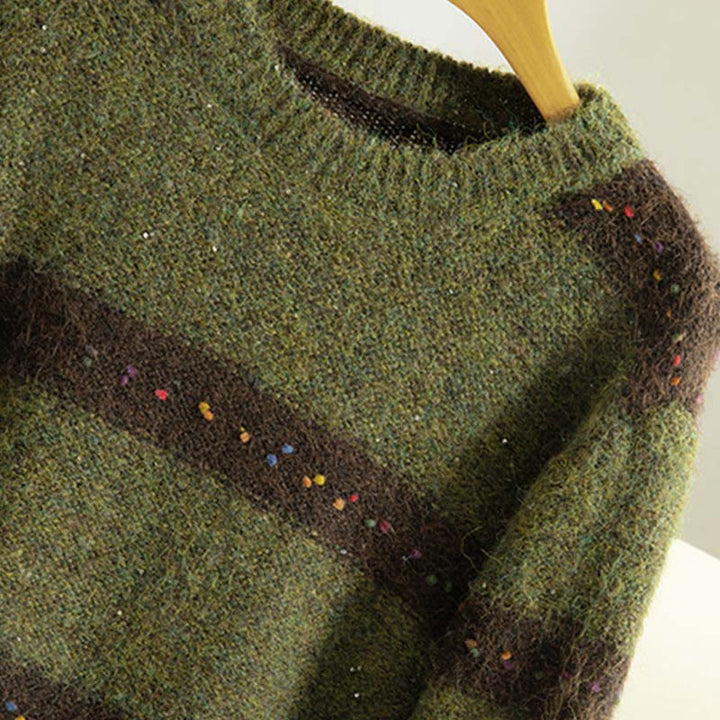 Buddha Stones Winter Stripes Pattern Crew Neck Long Sleeve Women's Cotton Sweater - image 3