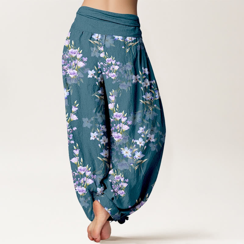 Buddha Stones Cotton Star Shaped Trumpet Shaped Flowers Pattern Women's Elastic Waist Harem Pants - image 6