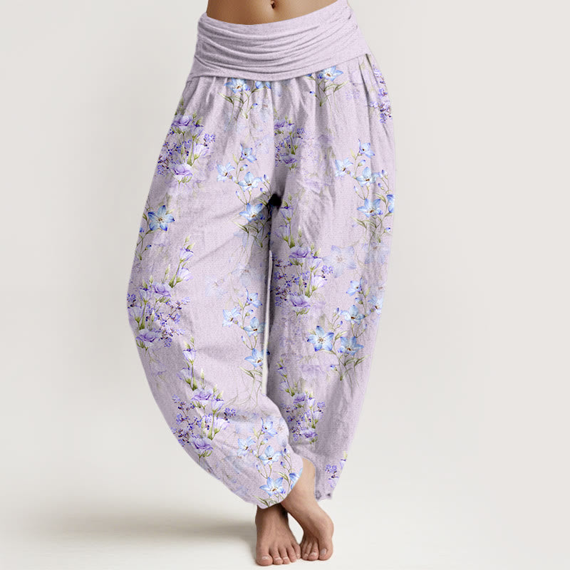 Buddha Stones Cotton Star Shaped Trumpet Shaped Flowers Pattern Women's Elastic Waist Harem Pants - Plum - US16，UK/AU20，EU48 (3XL) - image 8