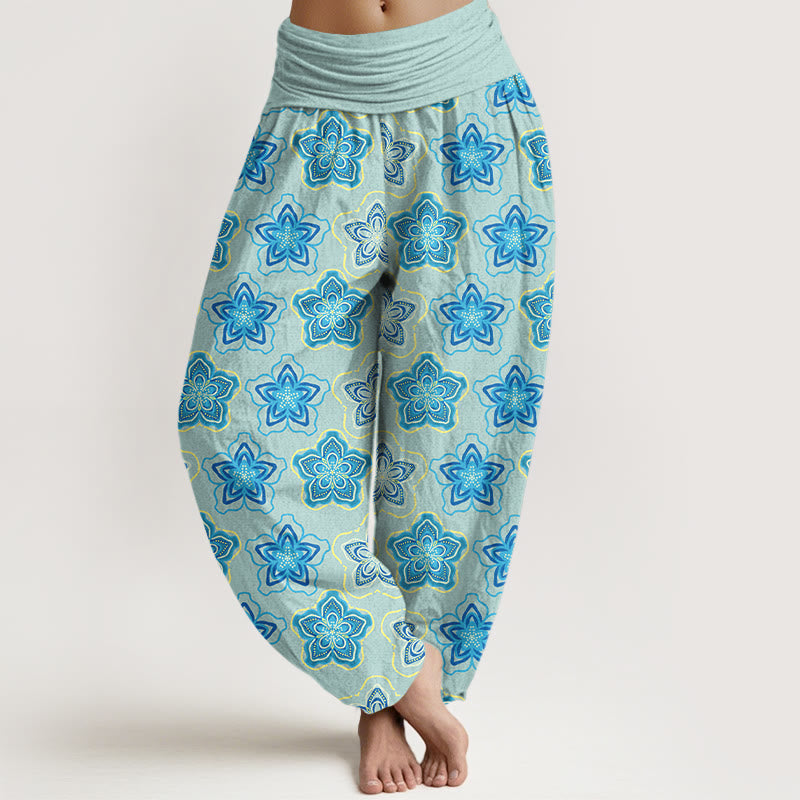 Buddha Stones Cotton Regular Layout Of Five-petal Flower Pattern Women's Elastic Waist Harem Pants - LightSkyBlue - US16，UK/AU20，EU48 (3XL) - image 0