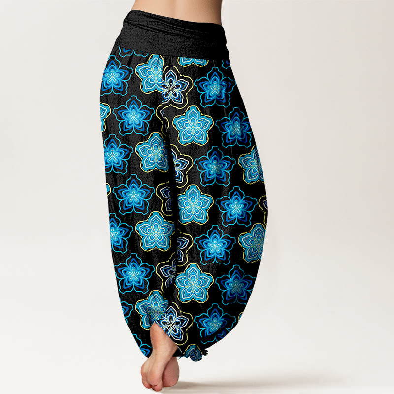 Buddha Stones Cotton Regular Layout Of Five-petal Flower Pattern Women's Elastic Waist Harem Pants - image 6