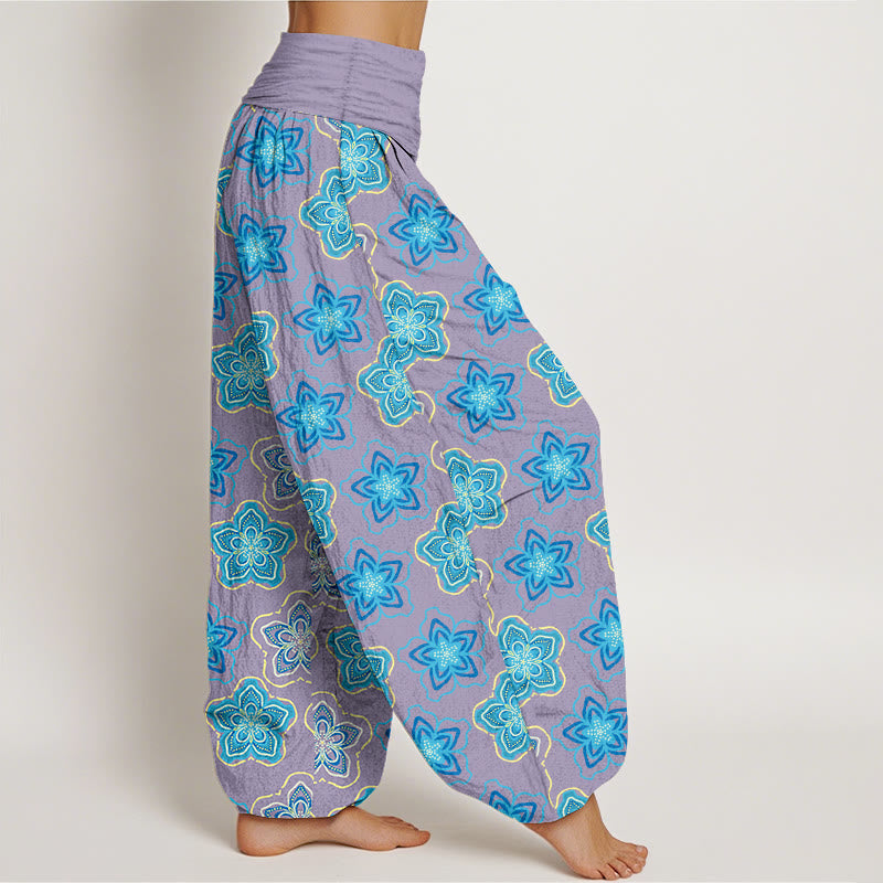 Buddha Stones Cotton Regular Layout Of Five-petal Flower Pattern Women's Elastic Waist Harem Pants - image 10