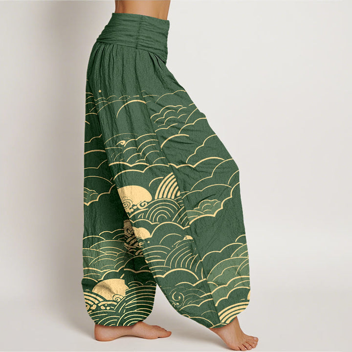 Buddha Stones Cotton Classical Clouds Spiral Pattern Women's Elastic Waist Harem Pants - image 10