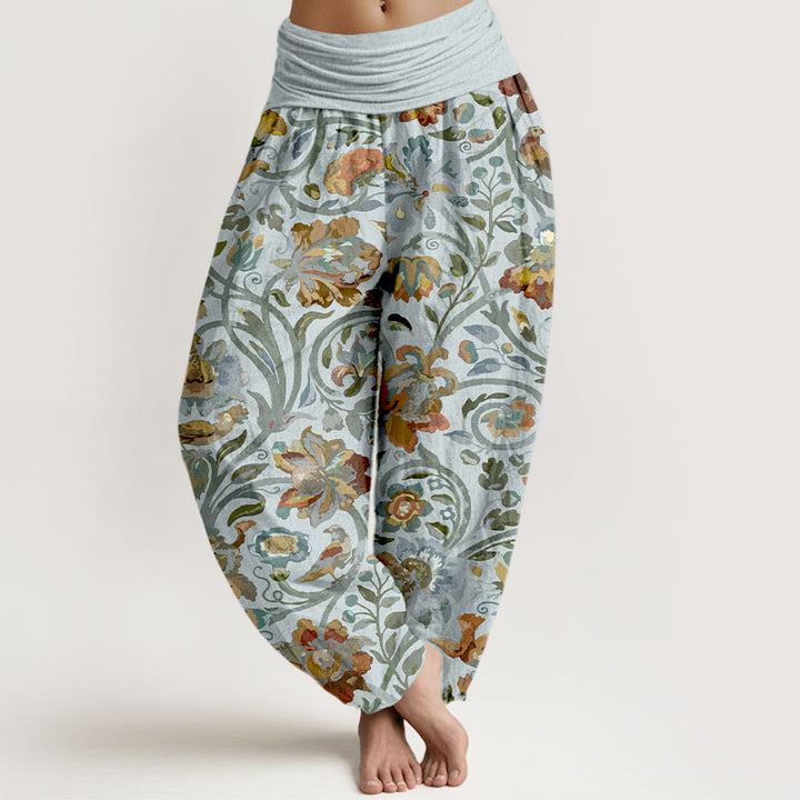 Buddha Stones Cotton Retro Flowers Vines Bird Pattern Women's Elastic Waist Harem Pants - LightCyan - US16，UK/AU20，EU48 (3XL) - image 5