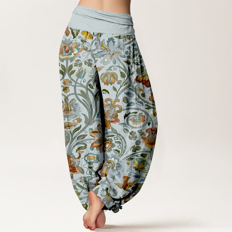 Buddha Stones Cotton Retro Flowers Vines Bird Pattern Women's Elastic Waist Harem Pants - image 6