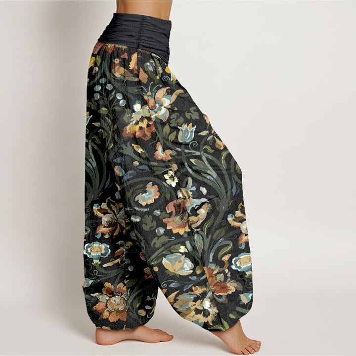 Buddha Stones Cotton Retro Flowers Vines Bird Pattern Women's Elastic Waist Harem Pants - image 10