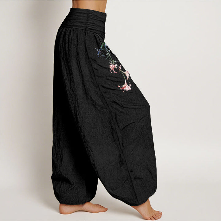 Buddha Stones Pure Cotton Simple Pastel Flower Pattern Women's Elastic Waist Harem Pants - image 2