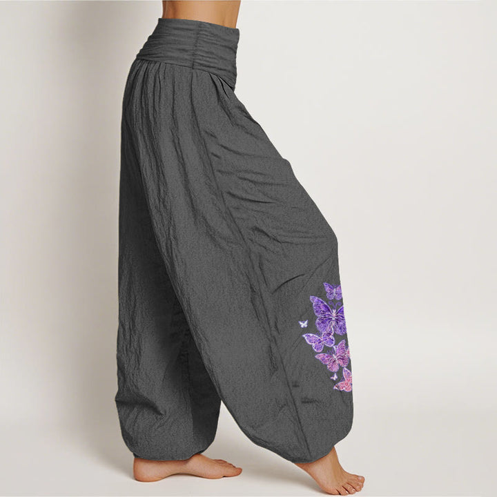 Buddha Stones Pure Cotton Pastel Butterfly Pattern Women's Elastic Waist Harem Pants - image 2