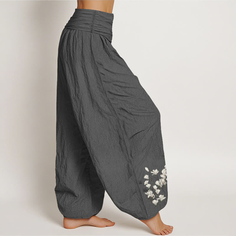 Buddha Stones Pure Cotton Simple Magnolia Flower Pattern Women's Elastic Waist Harem Pants - image 2