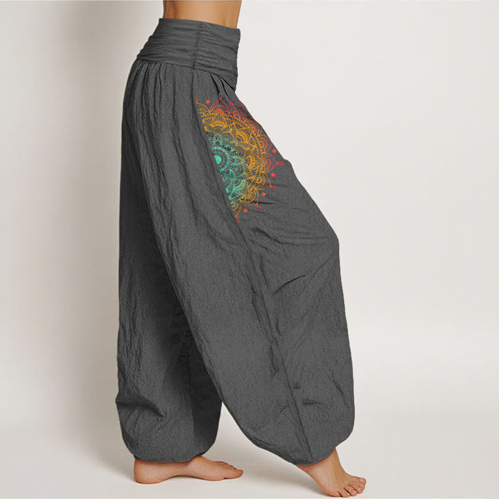 Buddha Stones Pure Cotton Simple Style Mandala Pattern Women's Elastic Waist Harem Pants - image 10