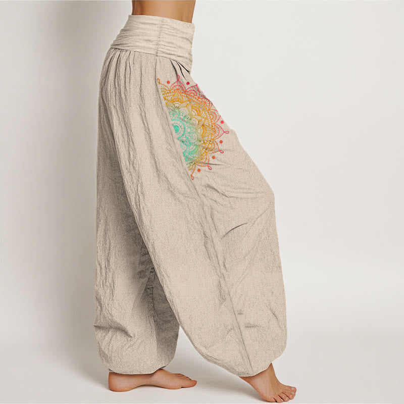 Buddha Stones Pure Cotton Simple Style Mandala Pattern Women's Elastic Waist Harem Pants - image 13