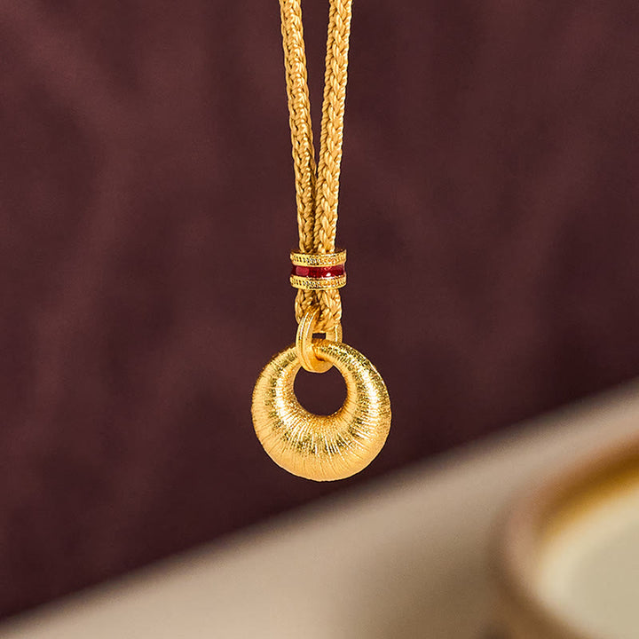 Buddha Stones 24k Gold Plated Copper Peace Buckle Texture Wealth Necklace Pendant - image 10