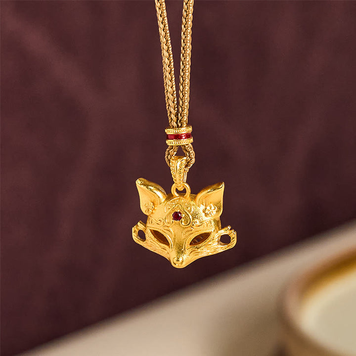 Buddha Stones 24k Gold Plated Brass Fox Charm Texture Rope Necklace Pendant - image 2