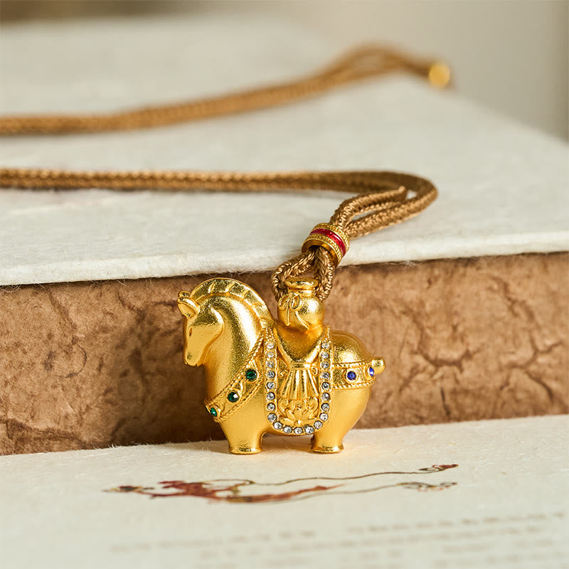 Buddha Stones "All The Best For Fortune And Protection" Year Of The Horse 24k Gold Plated Brass Necklace Includes Gift Message Card - image 3