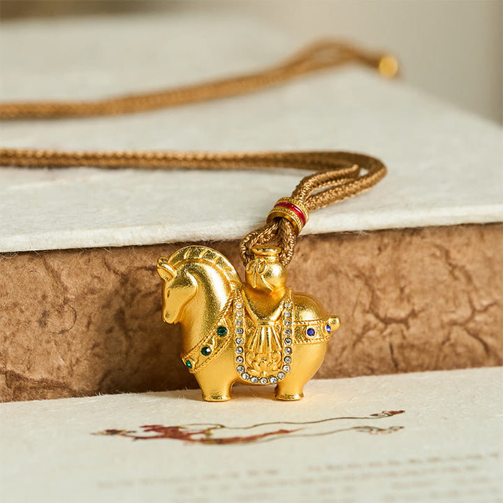 Buddha Stones "All The Best For Fortune And Protection" Year Of The Horse 24k Gold Plated Brass Necklace Includes Gift Message Card - image 3