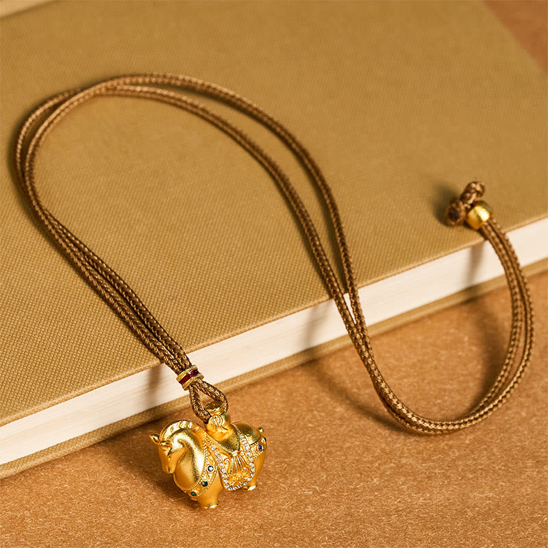 Buddha Stones Year Of The Horse 24k Gold Plated Brass Rope Cord Necklace Pendant - image 12