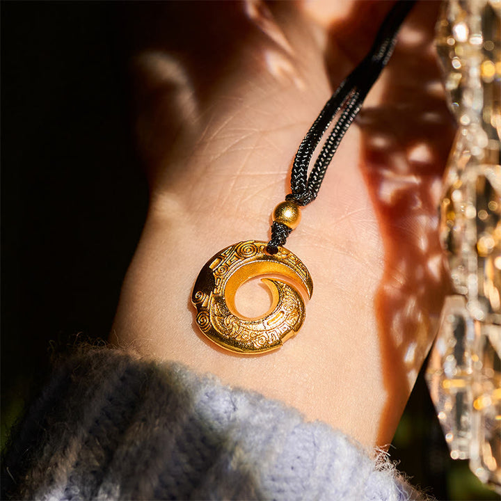 Buddha Stones "Wishing You Good Fortune" 24k Gold Plated Brass Peace Buckle Black Rope Necklace Includes Gift Message Card - image 12