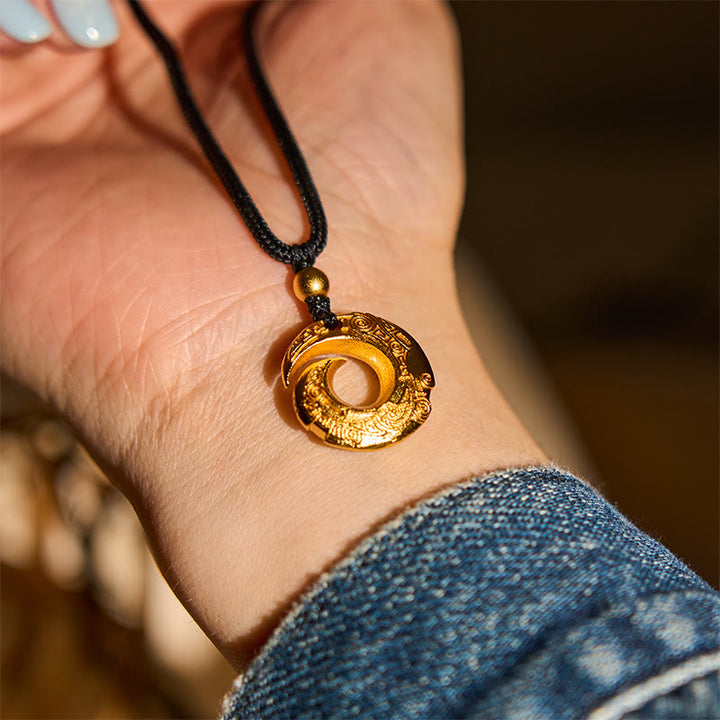 Buddha Stones 24k Gold Plated Brass Peace Buckle Black Rope Auspicious Necklace Pendant - image 8