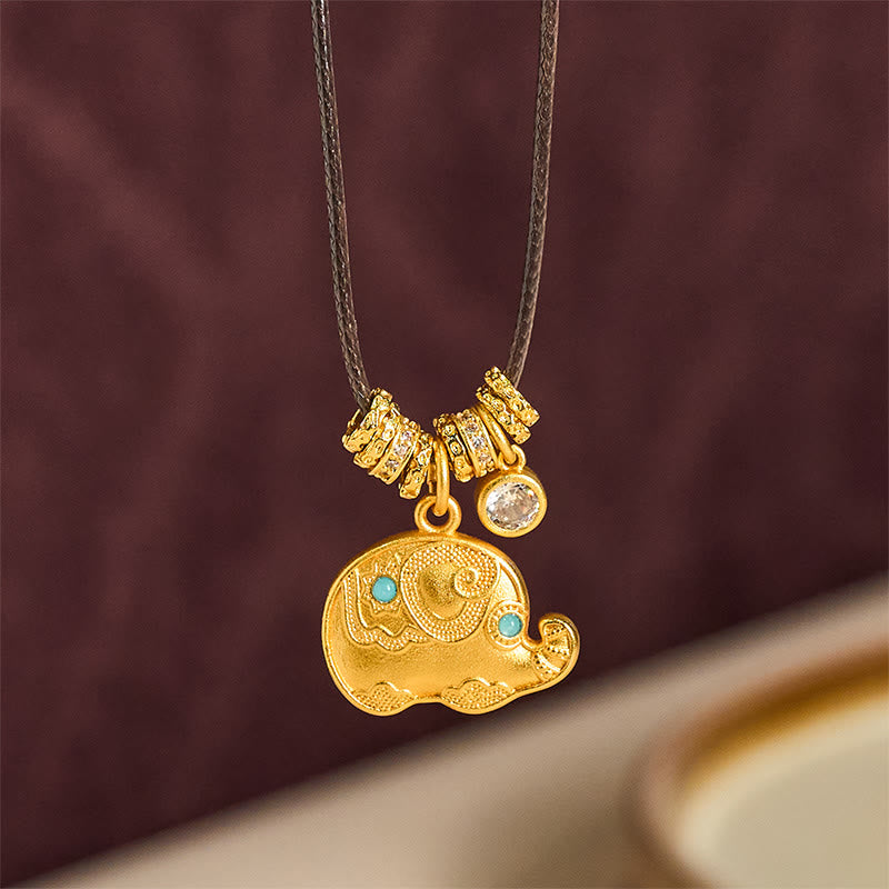 Buddha Stones Elephant Symbol 24k Gold Plated Brass Strength Rope Necklace Pendant - image 2