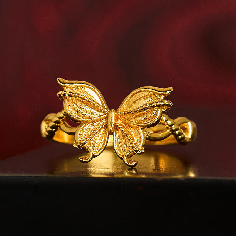 Buddha Stones 24k Gold Plated Brass Butterfly Symbol Adjustable Love Ring - image 2