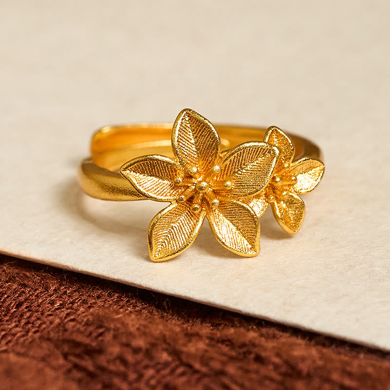 Buddha Stones Lilac Flower Adjustable 24k Gold Plated Copper Brass Ring - image 1