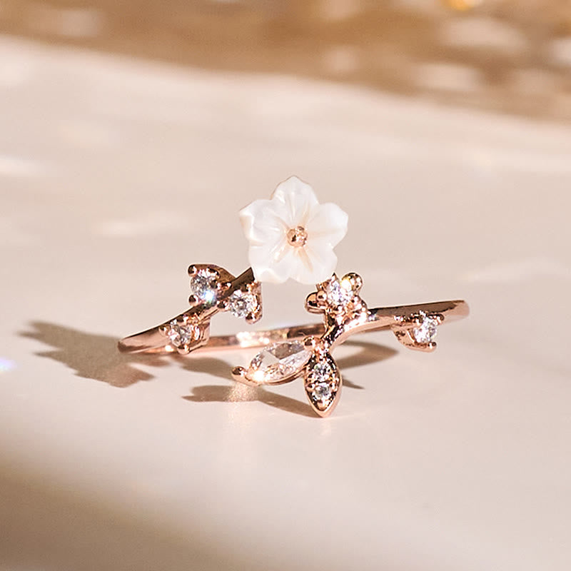 Buddha Stones White Flower Design Adjustable Healing Copper Ring - Rose Gold - image 0