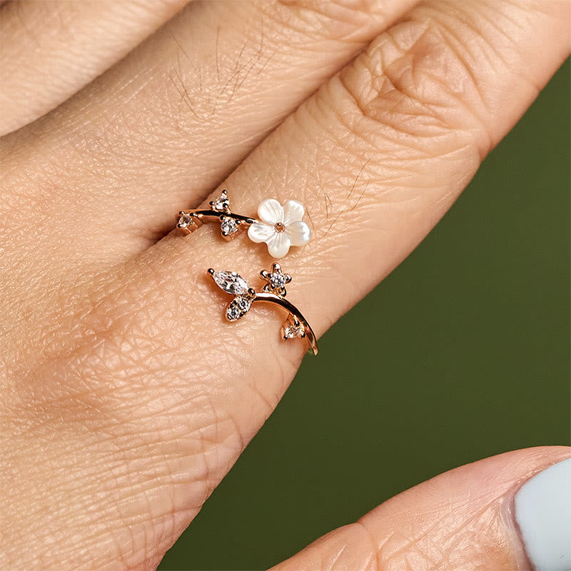 Buddha Stones 925 Sterling Silver White Flower Design Adjustable Blessing Ring - image 4