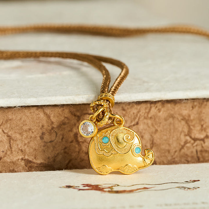 Buddha Stones "May Strength Be With You" 24k Gold Plated Brass Elephant Necklace Includes Gift Message Card - image 3
