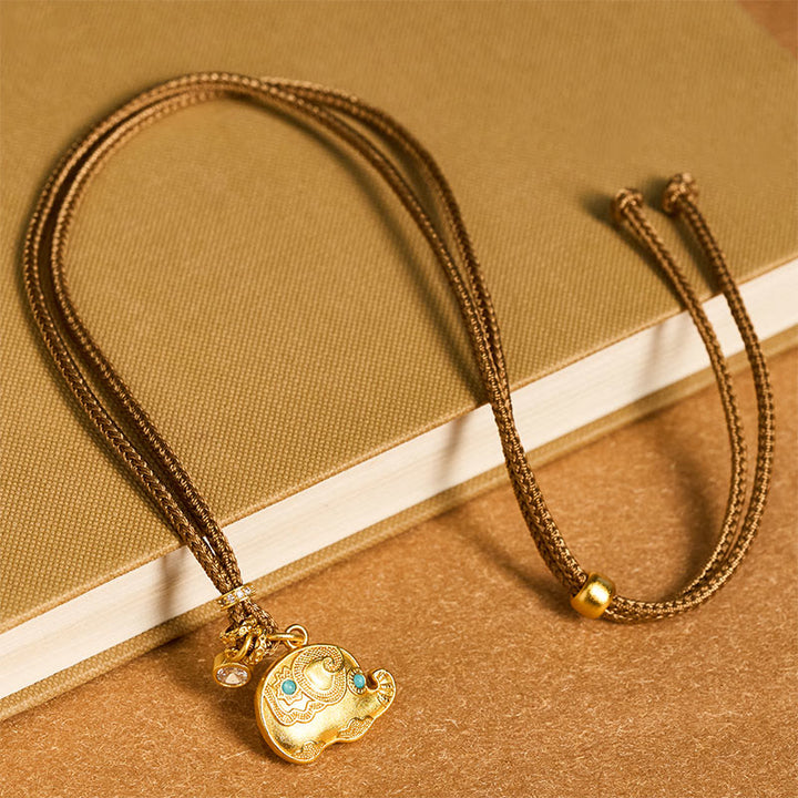 Buddha Stones "May Strength Be With You" 24k Gold Plated Brass Elephant Necklace Includes Gift Message Card - image 5